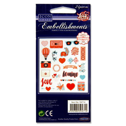 Pack of 24 Decorative Love Embellishments by Icon Craft