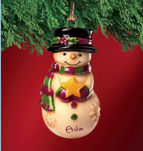 Mini Ceramic Personalized Snowman Ornament-Ava