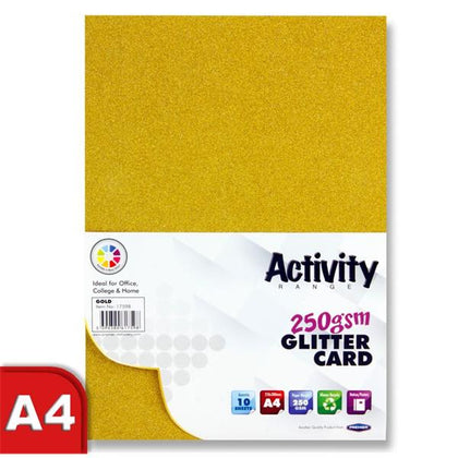 Pack of 10 Sheets A4 Gold 250gsm Glitter Card by Premier Activity