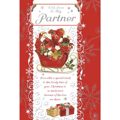 With Love To My Partner Sleigh With Flowers Design Christmas Card