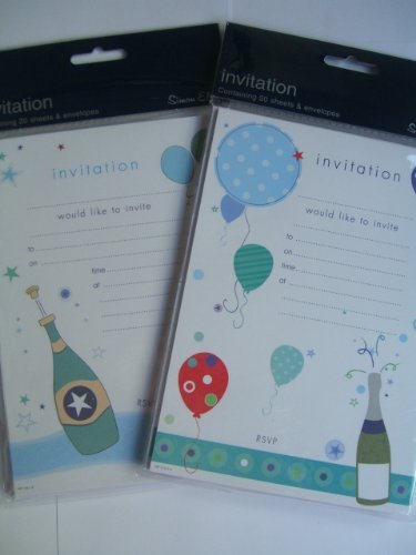 Pack of 20 Balloon and Bottle Design Party Invitation Sheets and Envelopes