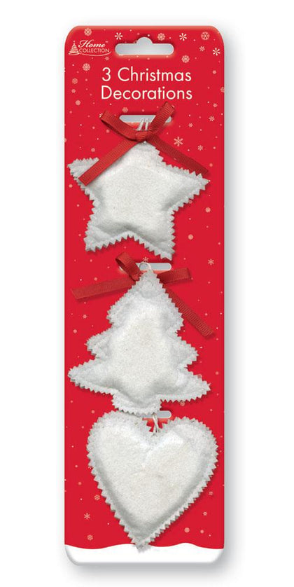Pack of 3 Christmas White Fabric Hanging Decorations