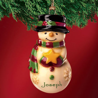 Mini Ceramic Personalized Snowman Ornament-Joseph
