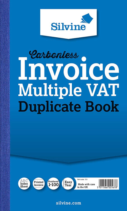 Carbonless Duplicate Multiple VAT Invoice Book 8.25