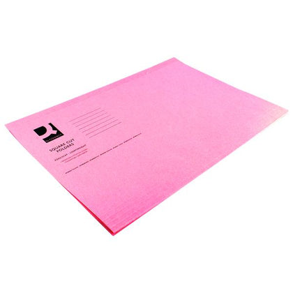 Q-Connect Square Cut Folder Lightweight 180gsm Foolscap Pink (Pack of 100)