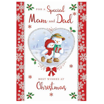 For a Special Mam and Dad Couple Snowman Design Christmas Card