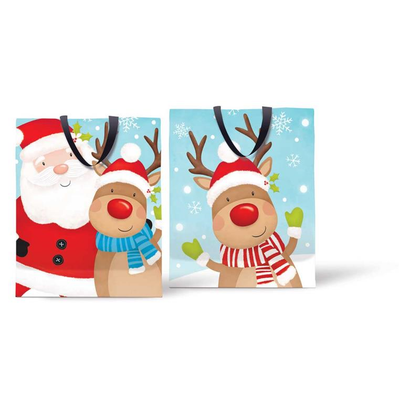 Large Christmas Bag Cute Reindeer and Santa