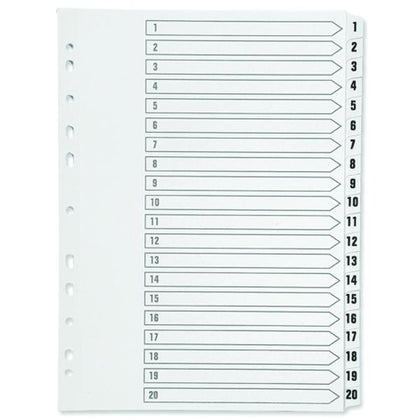 A4 Multi-punched 1-20 White Polypropylene Index