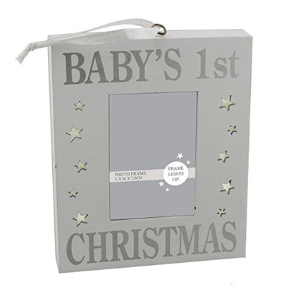 Baby's 1st Christmas Photo Frame Silver Sparkle Light Up Wall Plaque