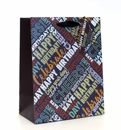 Pack of 12 Birthday Text Print Design Medium Gift Bags