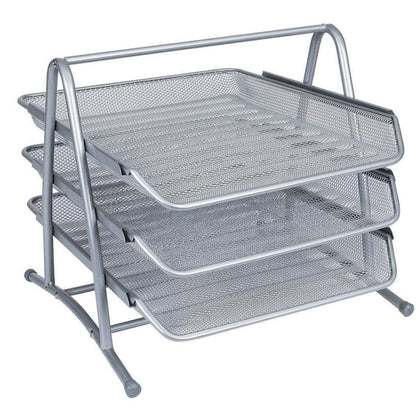 Janrax 3 Tier Silver Mesh Letter Tray