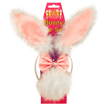 Headband Bunny Ear Set Pink With White Fur