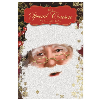 To a Special Cousin Glitter Finished Santa Design Christmas Card