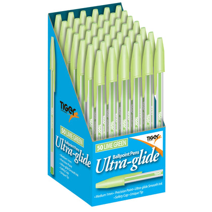 Box of 50 Ultra Glide Lime Green Ballpoint Pens