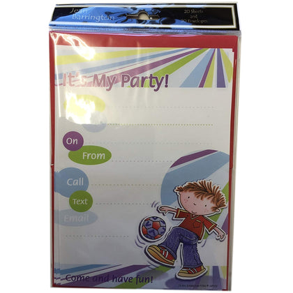 Pack of 20 It's My Party! Invitations Notes & Envelopes - Football Design