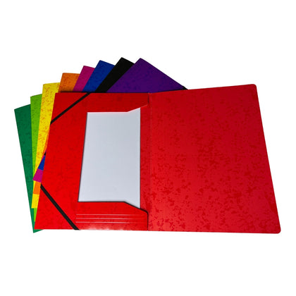 Pack of 12 A4 Assorted Colour Card 3 Flap Folders with Elastic Closure