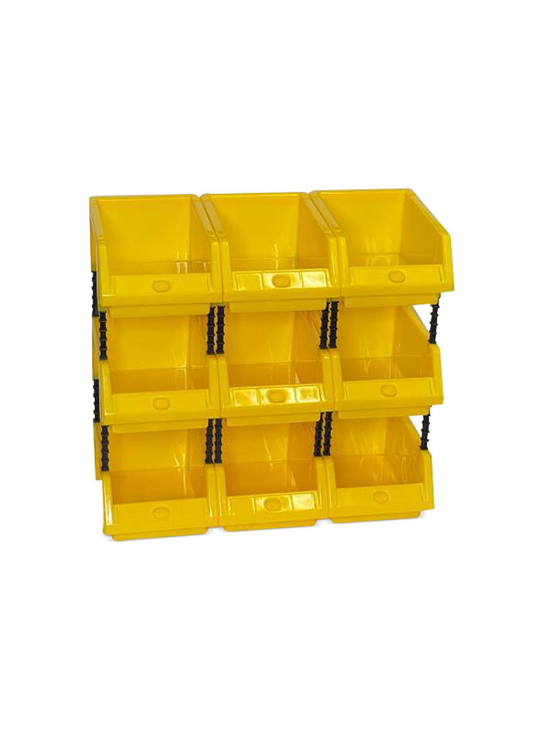 Set of 30 Stackable Yellow Storage Pick Bins with Riser Stands 170x118x75mm