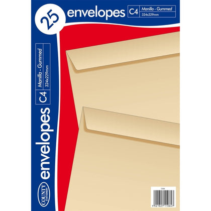 Pack of 25 C4 Gummed Manilla Envelopes