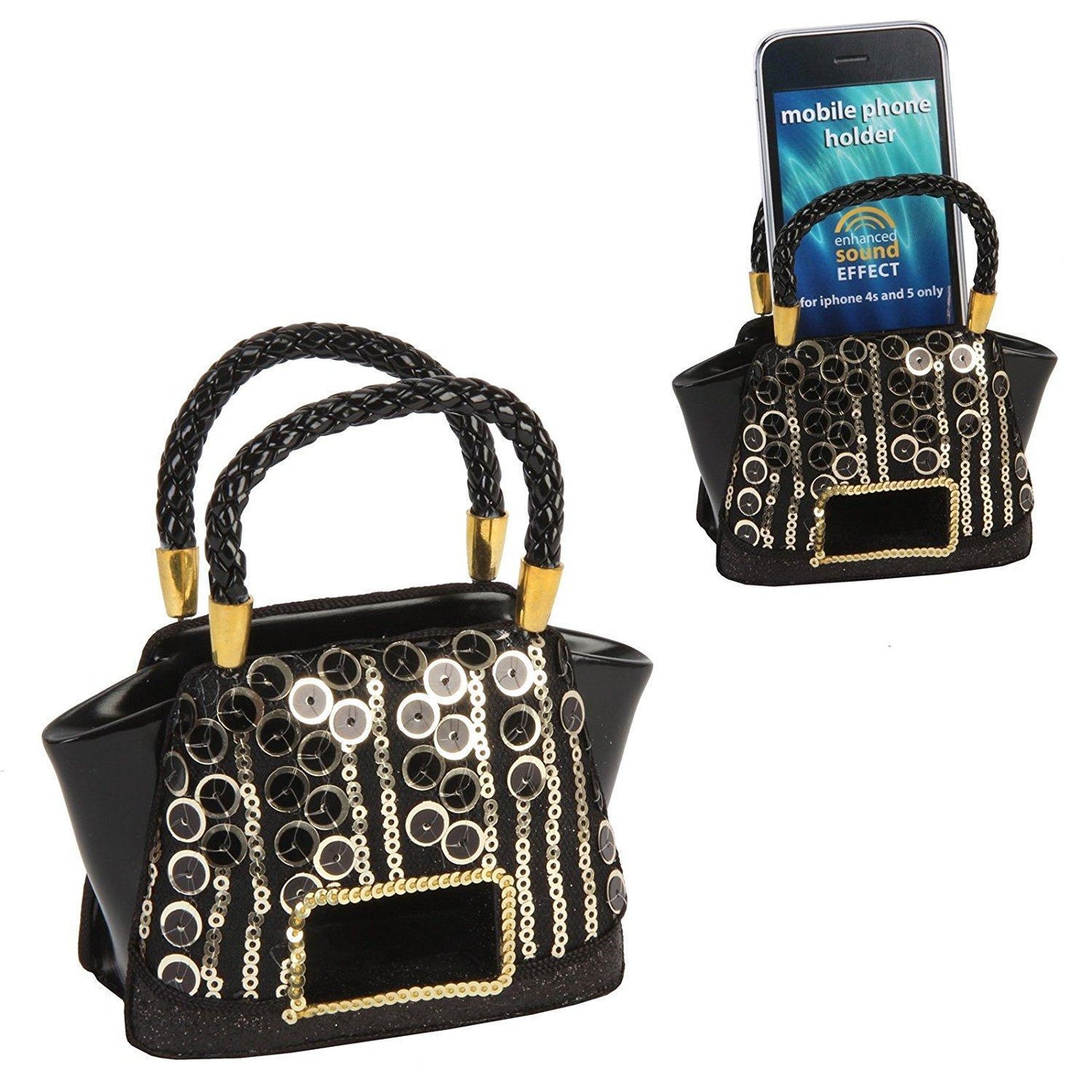 Sophia Handbag Shape Speakers Sound Enhancers - Black + Gold Sequins