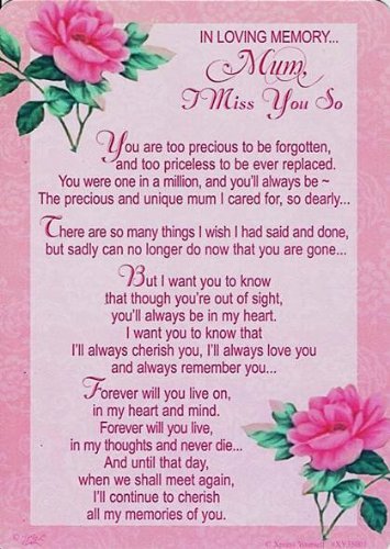 Xpress Yourself Mum Loving Memory Graveside Memorial Card Mum, I Miss You So