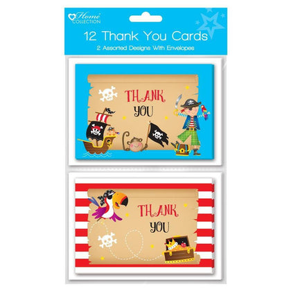 Pack of 12 Pirates Thank you Cards - 2 Assorted Designs