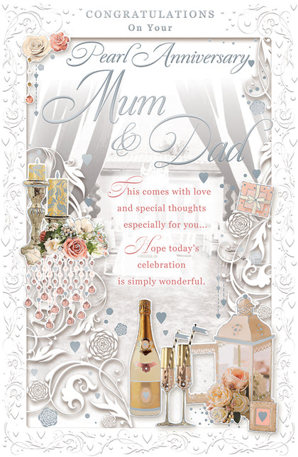 Congratulations On Your Pearl Anniversary Mum & Dad Opacity Card