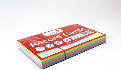 Pack of 100 Multi-Coloured Record Cards 8x5
