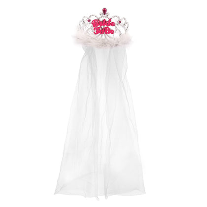 Tiara Bride To Be With Fur and White Veil 12.5cm