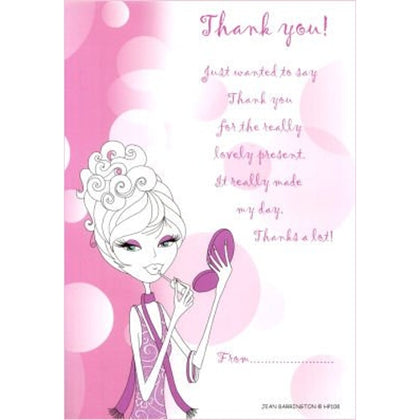 Pack of 20 Pink Girls Thank You Sheets with Envelopes