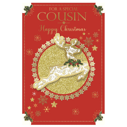For a Special Cousin Foil Finished Raindeer Design Christmas Card