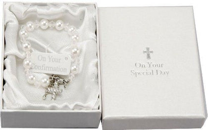On Your Confirmation Child's Pearl and Cross Bracelet