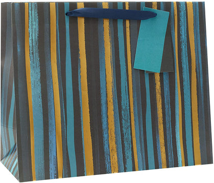 Blue And Gold Stripe Large Size Gift Bag