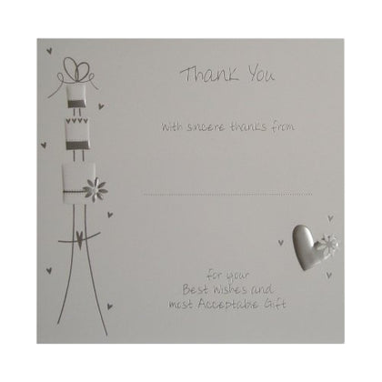 Pack of 10 Luxury Silver Foiled Wedding Gift Thank You Cards - Cake & Hearts