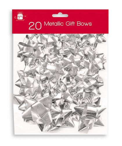 Pack of 20 Christmas Assorted Metallic Silver Gift Bows