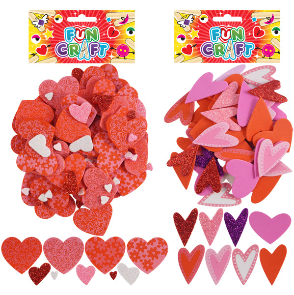 Pack of 12 Craft Kit Foam Hearts 14g Assorted Design
