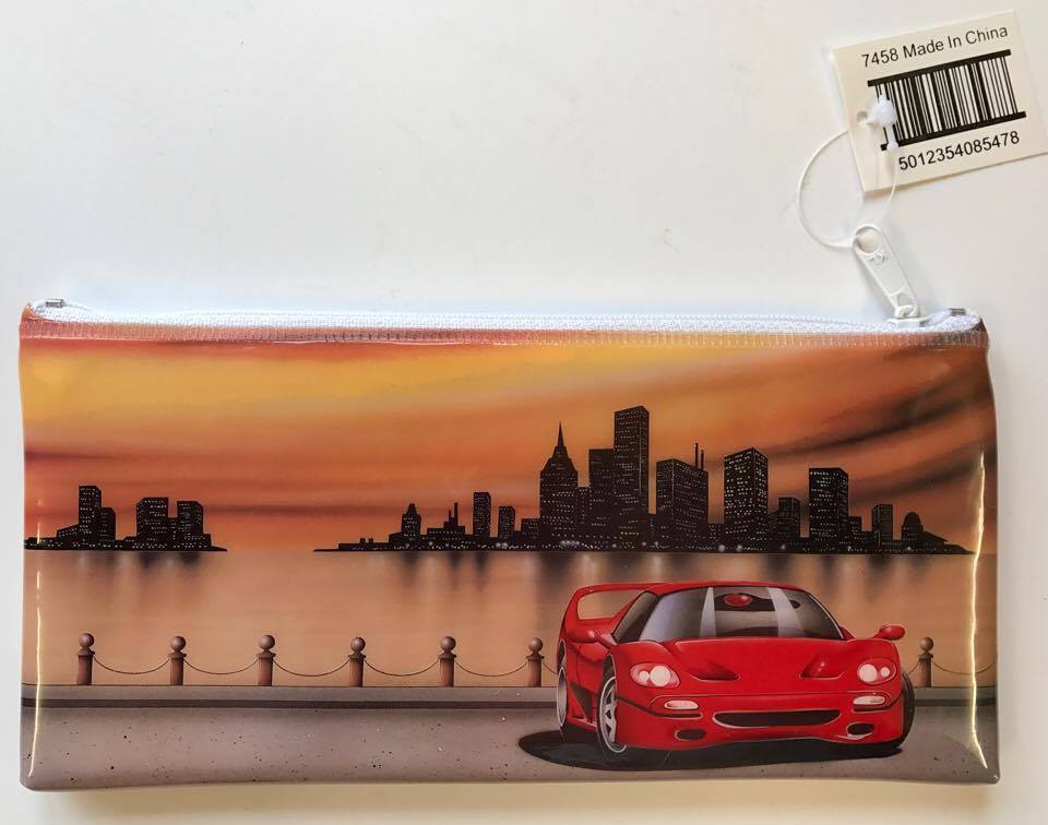 Soft Padded Feel Retro Red Car Pencil Case