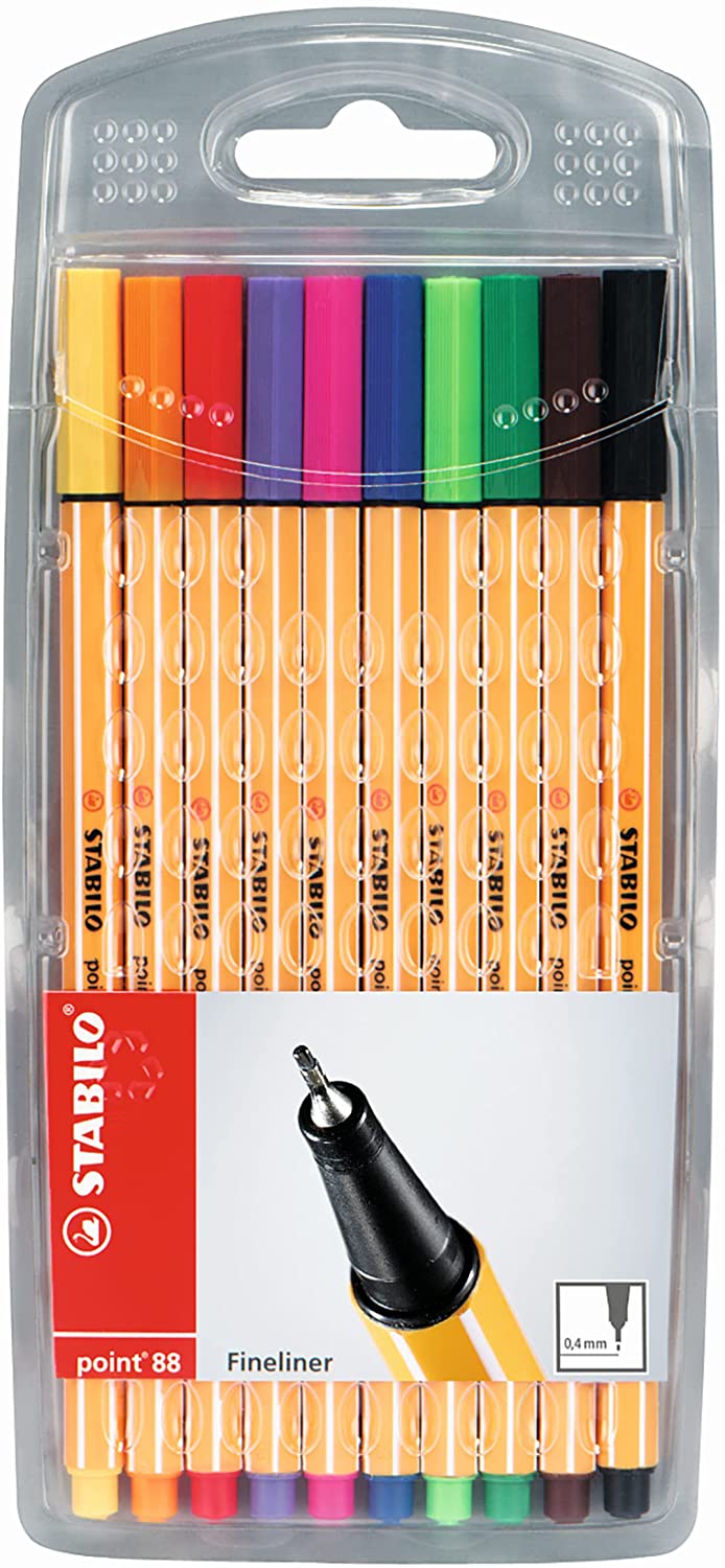 Pack of 10 Stabilo Point 88 Fineliners Assorted Pens