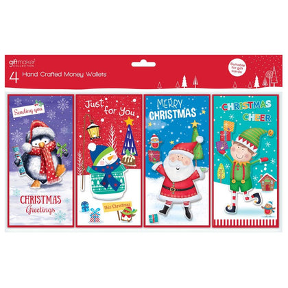 Pack of 4 Hand Crafted Christmas Money Wallets - Cute Designs