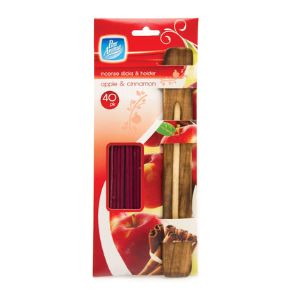 Pack of 40 Pan Aroma Apple & Cinnamon Incense Sticks & Holder