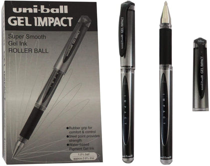 Uni-Ball Pack of 12 Black Signo Impact Gel Pens with Rubber Grip