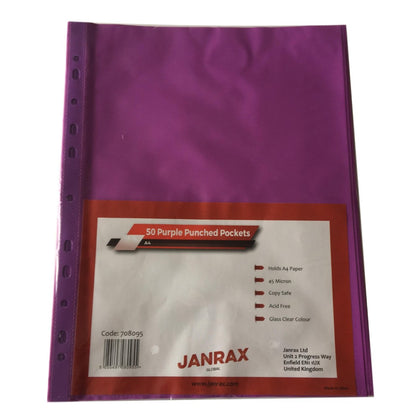 Pack of 50 A4 Purple Punched Pockets by Janrax