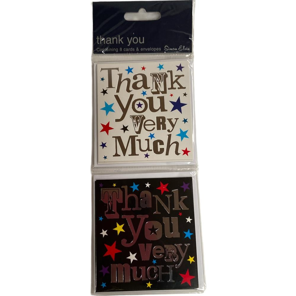 Open Thank You Cards Twin Design Pack 8 Cards With Envelopes