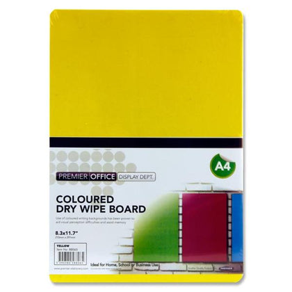 A4 Yellow Coloured Dry Wipe Board by Premier Office