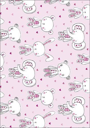 Cute Pink Characters Gift Wrap 2 Sheets 2 Tags
