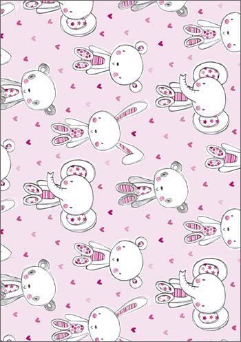 Cute Pink Characters Gift Wrap 2 Sheets 2 Tags