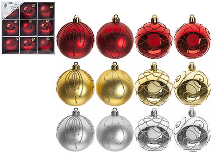 Set of 9 6cm Luxury Christmas Baubles Decoration In Gift Box