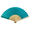 Turquoise Fabric Foldable Hand Held Bamboo Wooden Fan