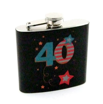 Black 40th Birthday Hip Flask