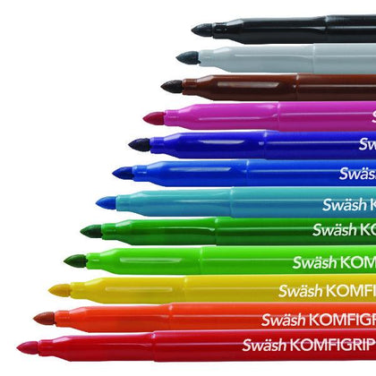 Pack of 12 Swash KOMFIGRIP Broad Tip Assorted Colouring Pens