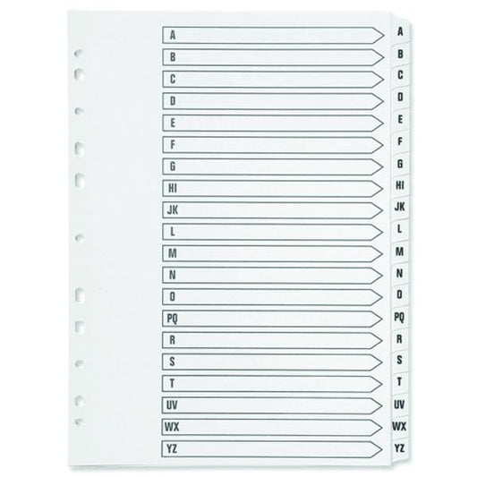 20-Part A4 A-Z Index Multi-Punched Reinforced Board Clear White Tab